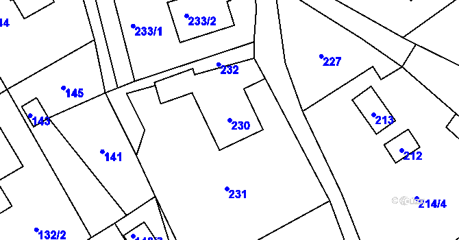 Parcela st. 230 v KÚ Bystřice nad Olší, Katastrální mapa