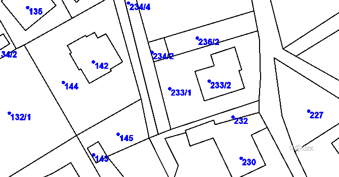 Parcela st. 233/1 v KÚ Bystřice nad Olší, Katastrální mapa