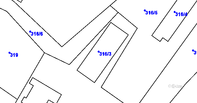Parcela st. 316/3 v KÚ Bystřice nad Olší, Katastrální mapa