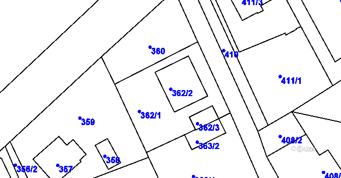 Parcela st. 362/2 v KÚ Bystřice nad Olší, Katastrální mapa