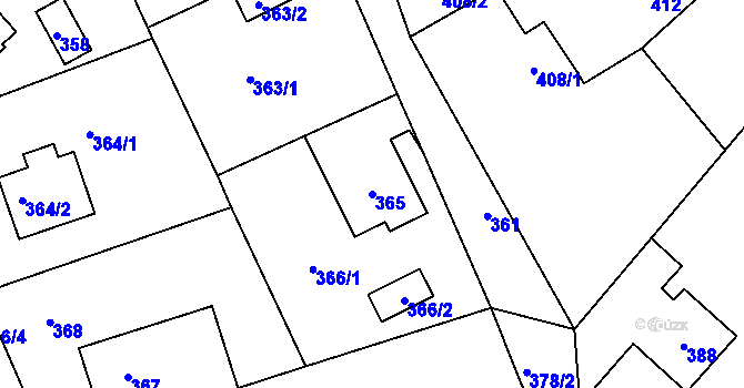 Parcela st. 365 v KÚ Bystřice nad Olší, Katastrální mapa