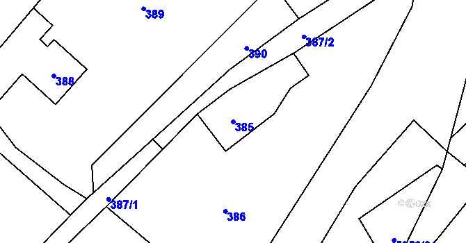 Parcela st. 385 v KÚ Bystřice nad Olší, Katastrální mapa