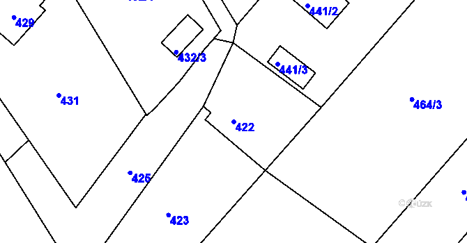 Parcela st. 422 v KÚ Bystřice nad Olší, Katastrální mapa