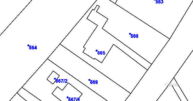 Parcela st. 565 v KÚ Bystřice nad Olší, Katastrální mapa