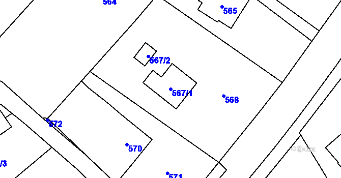 Parcela st. 567/1 v KÚ Bystřice nad Olší, Katastrální mapa