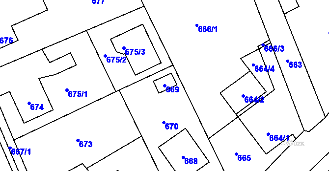 Parcela st. 669 v KÚ Bystřice nad Olší, Katastrální mapa