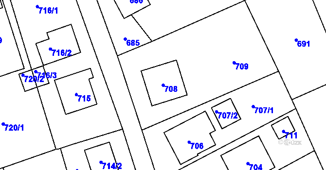 Parcela st. 708 v KÚ Bystřice nad Olší, Katastrální mapa