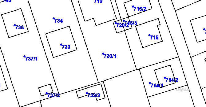 Parcela st. 720/1 v KÚ Bystřice nad Olší, Katastrální mapa