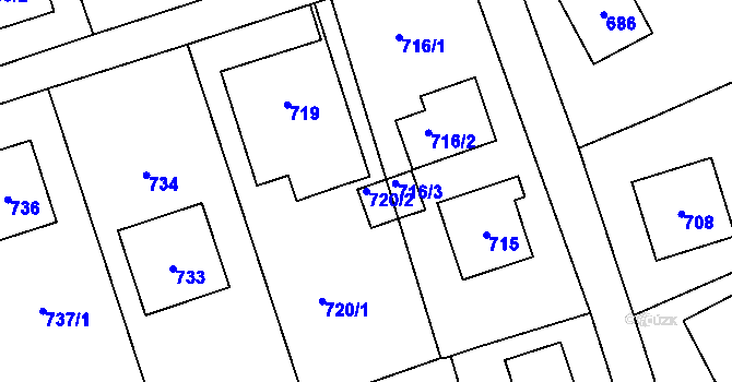 Parcela st. 720/2 v KÚ Bystřice nad Olší, Katastrální mapa