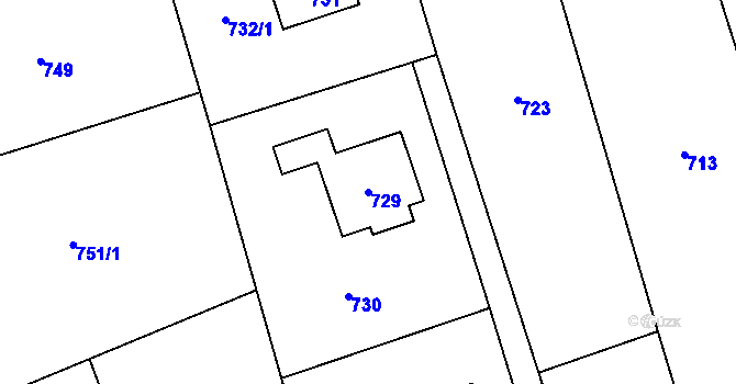 Parcela st. 729 v KÚ Bystřice nad Olší, Katastrální mapa