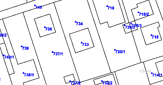 Parcela st. 733 v KÚ Bystřice nad Olší, Katastrální mapa