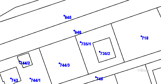 Parcela st. 735/1 v KÚ Bystřice nad Olší, Katastrální mapa