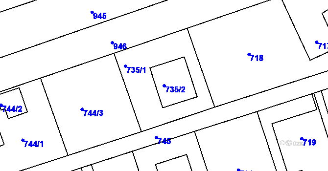 Parcela st. 735/2 v KÚ Bystřice nad Olší, Katastrální mapa