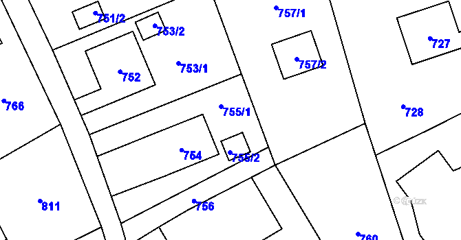 Parcela st. 755 v KÚ Bystřice nad Olší, Katastrální mapa