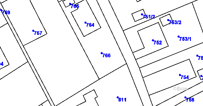 Parcela st. 766 v KÚ Bystřice nad Olší, Katastrální mapa