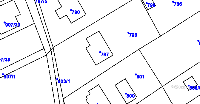 Parcela st. 797 v KÚ Bystřice nad Olší, Katastrální mapa