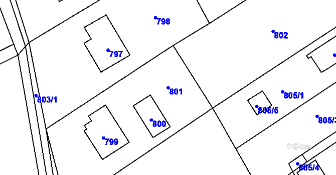 Parcela st. 801 v KÚ Bystřice nad Olší, Katastrální mapa