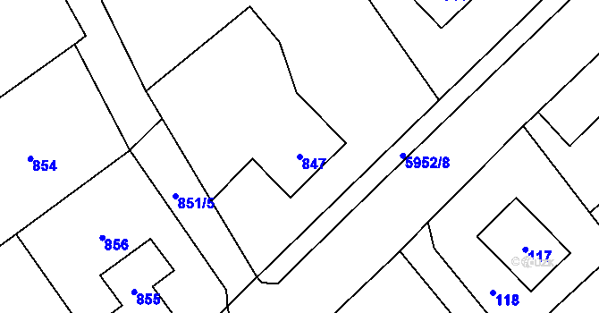 Parcela st. 847 v KÚ Bystřice nad Olší, Katastrální mapa