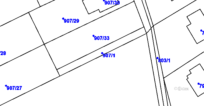 Parcela st. 907/1 v KÚ Bystřice nad Olší, Katastrální mapa