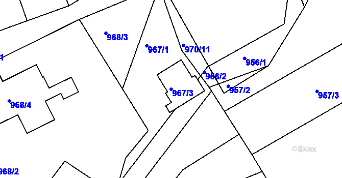 Parcela st. 967/3 v KÚ Bystřice nad Olší, Katastrální mapa