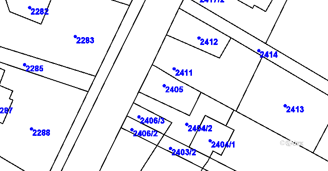 Parcela st. 2405 v KÚ Bystřice nad Olší, Katastrální mapa