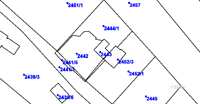 Parcela st. 2443 v KÚ Bystřice nad Olší, Katastrální mapa