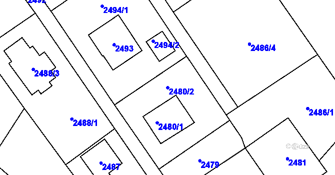 Parcela st. 2480/2 v KÚ Bystřice nad Olší, Katastrální mapa