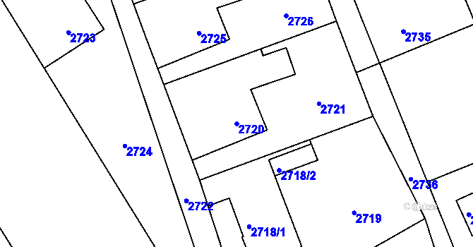 Parcela st. 2720 v KÚ Bystřice nad Olší, Katastrální mapa