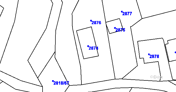 Parcela st. 2874 v KÚ Bystřice nad Olší, Katastrální mapa
