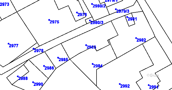 Parcela st. 2983 v KÚ Bystřice nad Olší, Katastrální mapa