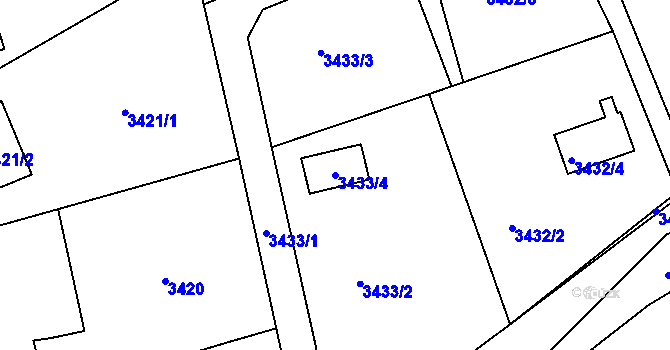 Parcela st. 3433/4 v KÚ Bystřice nad Olší, Katastrální mapa
