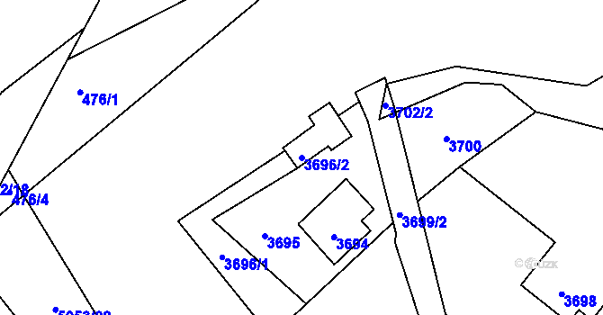 Parcela st. 3696/2 v KÚ Bystřice nad Olší, Katastrální mapa