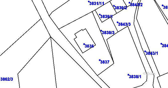 Parcela st. 3836 v KÚ Bystřice nad Olší, Katastrální mapa