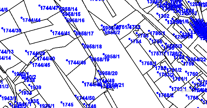Parcela st. 5958/1 v KÚ Bystřice nad Olší, Katastrální mapa