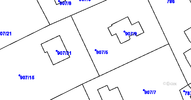 Parcela st. 907/5 v KÚ Bystřice nad Olší, Katastrální mapa