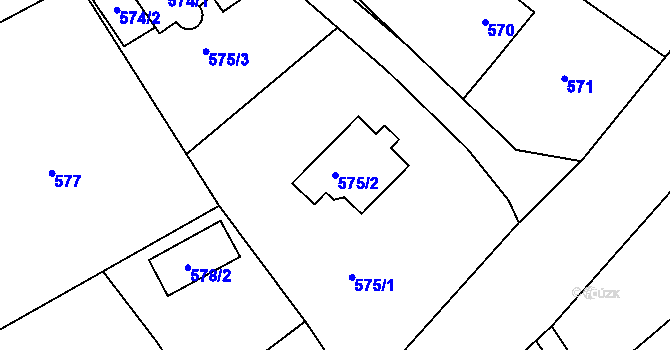 Parcela st. 575/2 v KÚ Bystřice nad Olší, Katastrální mapa