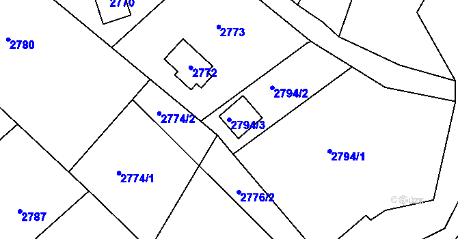 Parcela st. 2794/3 v KÚ Bystřice nad Olší, Katastrální mapa