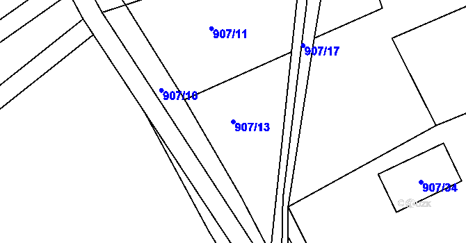 Parcela st. 907/13 v KÚ Bystřice nad Olší, Katastrální mapa