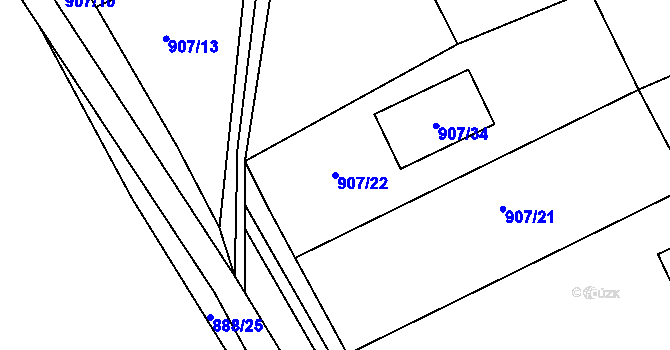 Parcela st. 907/22 v KÚ Bystřice nad Olší, Katastrální mapa
