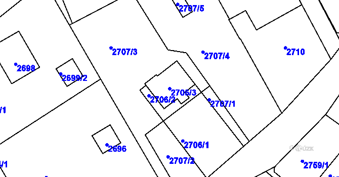 Parcela st. 2706/3 v KÚ Bystřice nad Olší, Katastrální mapa