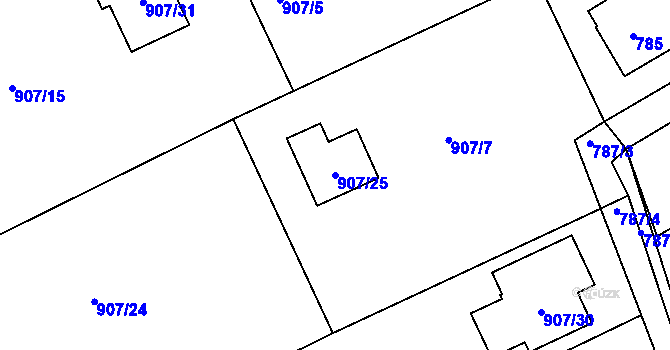 Parcela st. 907/25 v KÚ Bystřice nad Olší, Katastrální mapa