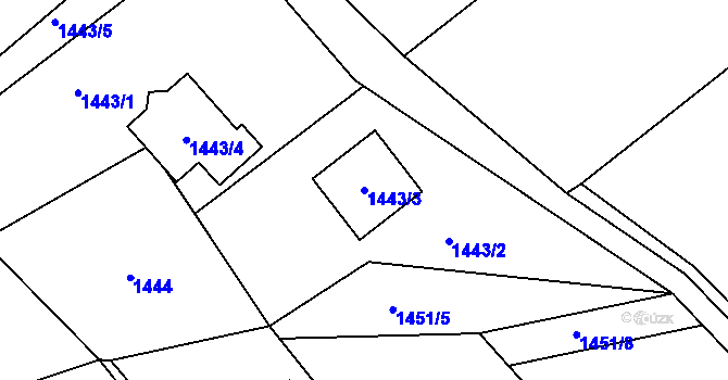 Parcela st. 1443/3 v KÚ Bystřice nad Olší, Katastrální mapa