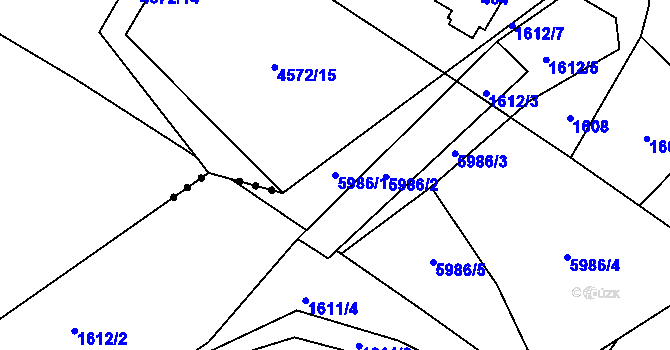 Parcela st. 5986/1 v KÚ Bystřice nad Olší, Katastrální mapa