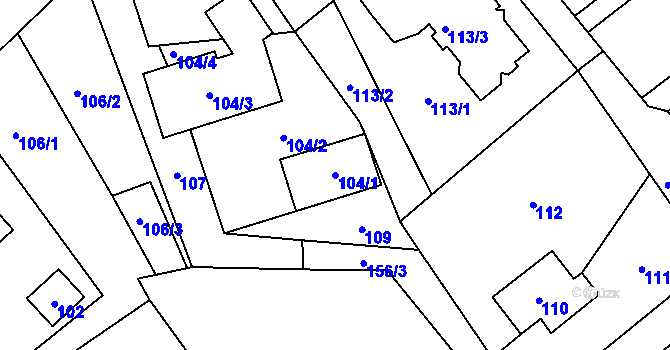 Parcela st. 104/1 v KÚ Bystřice nad Olší, Katastrální mapa