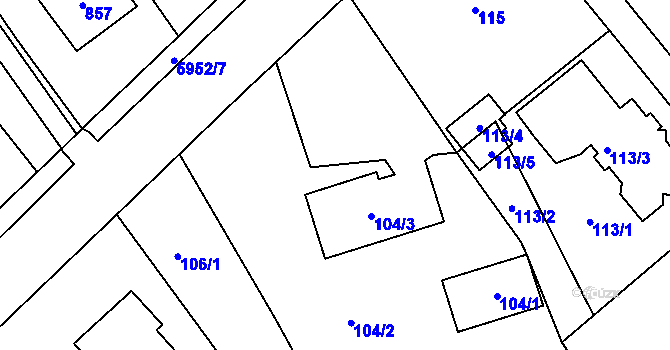 Parcela st. 104/4 v KÚ Bystřice nad Olší, Katastrální mapa