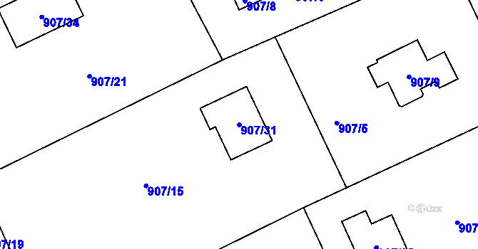 Parcela st. 907/31 v KÚ Bystřice nad Olší, Katastrální mapa