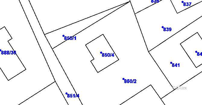 Parcela st. 850/4 v KÚ Bystřice nad Olší, Katastrální mapa
