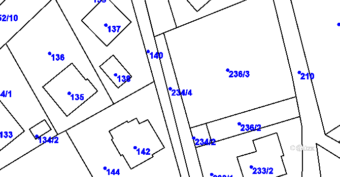 Parcela st. 234/4 v KÚ Bystřice nad Olší, Katastrální mapa