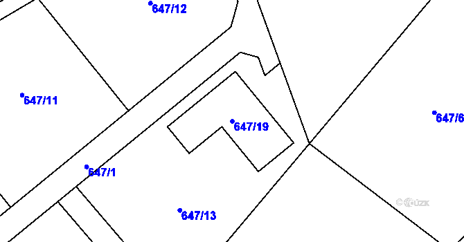 Parcela st. 647/19 v KÚ Bystřice nad Olší, Katastrální mapa