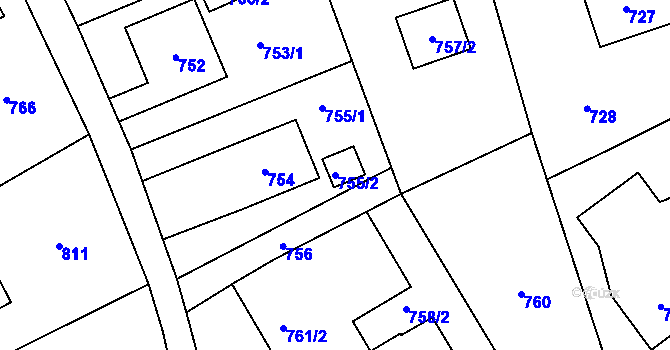 Parcela st. 755/2 v KÚ Bystřice nad Olší, Katastrální mapa